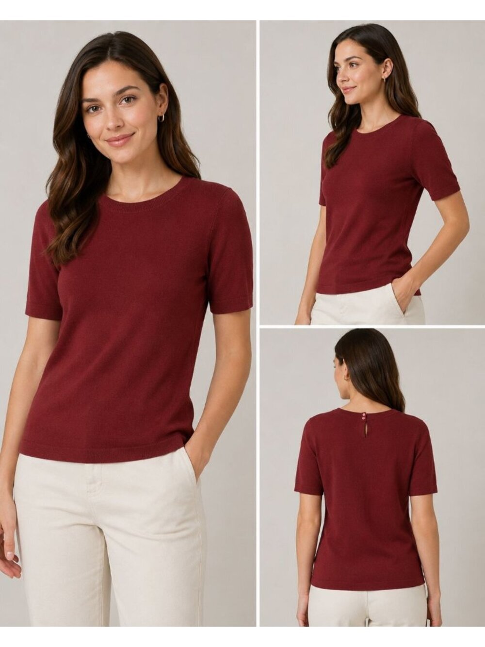 Cielo Womens Short-Sleeve Knit Top Back Button Detail Red Large